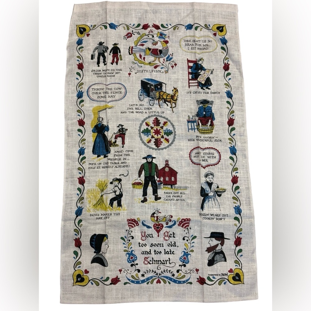 New Vtg. Kay Dee Pennsylvania Dutch Amish Linen Kitchen Tea Towel Wall Hanging